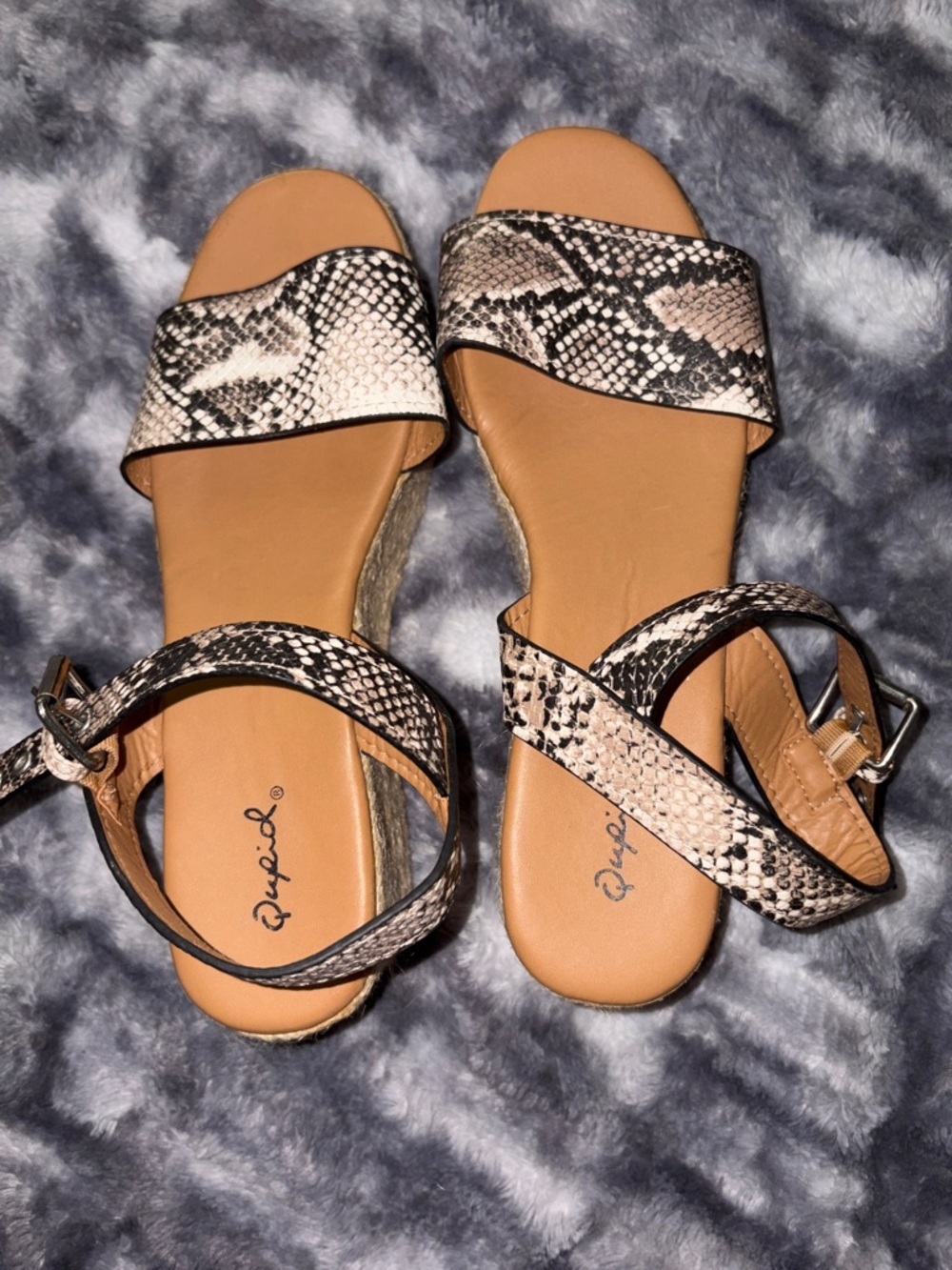 Qupid Snake-Print Espadrille Slides